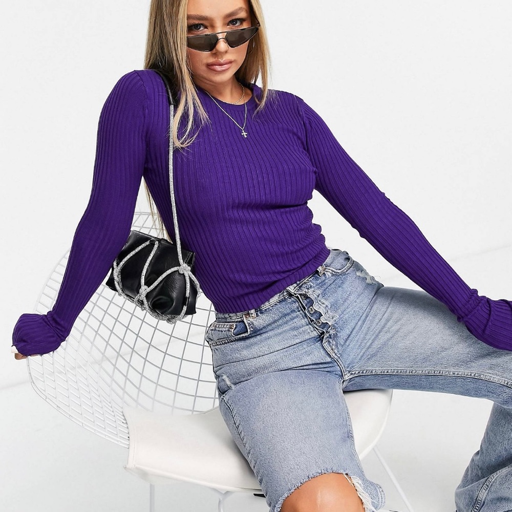 NEW Purple, ribbed, long sleeve blouse. Threadbare USA size 6